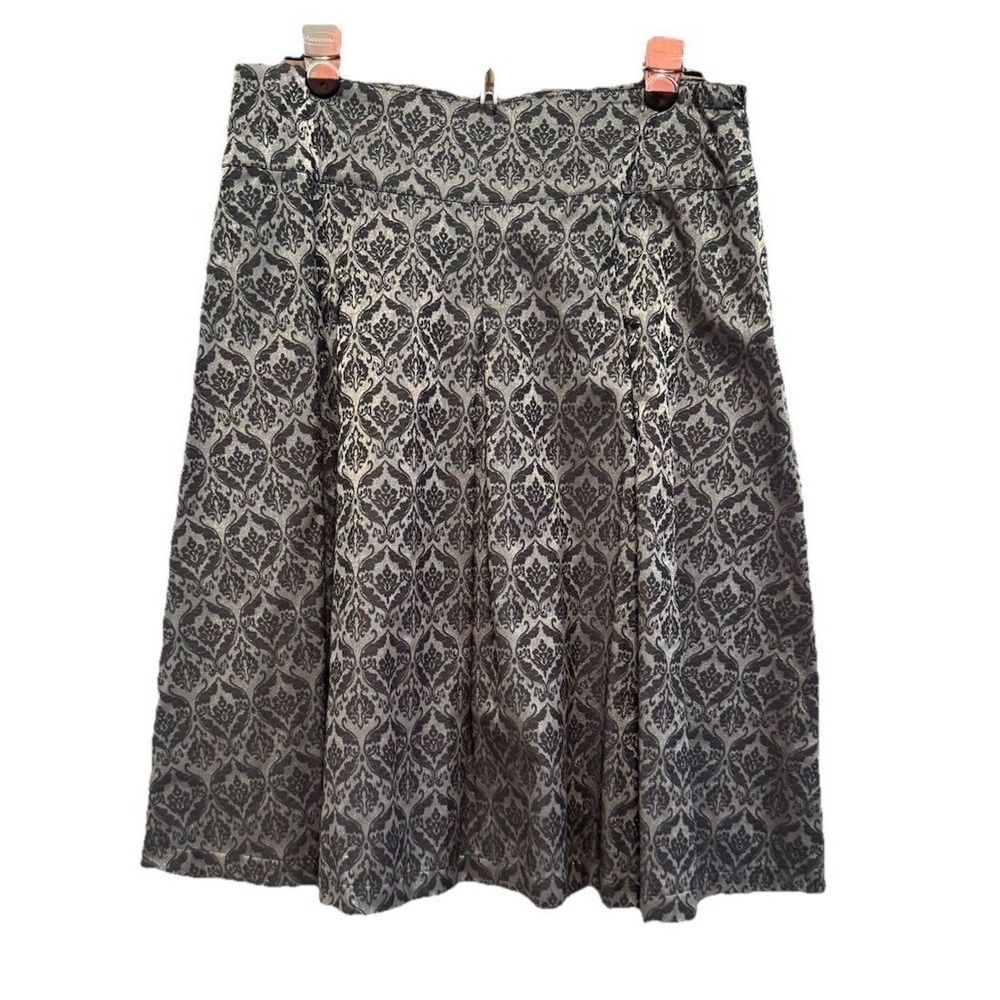 Chenault Womens Black Silver‎ Damask Brocade A-Line Pleated Skirt Metallic 12